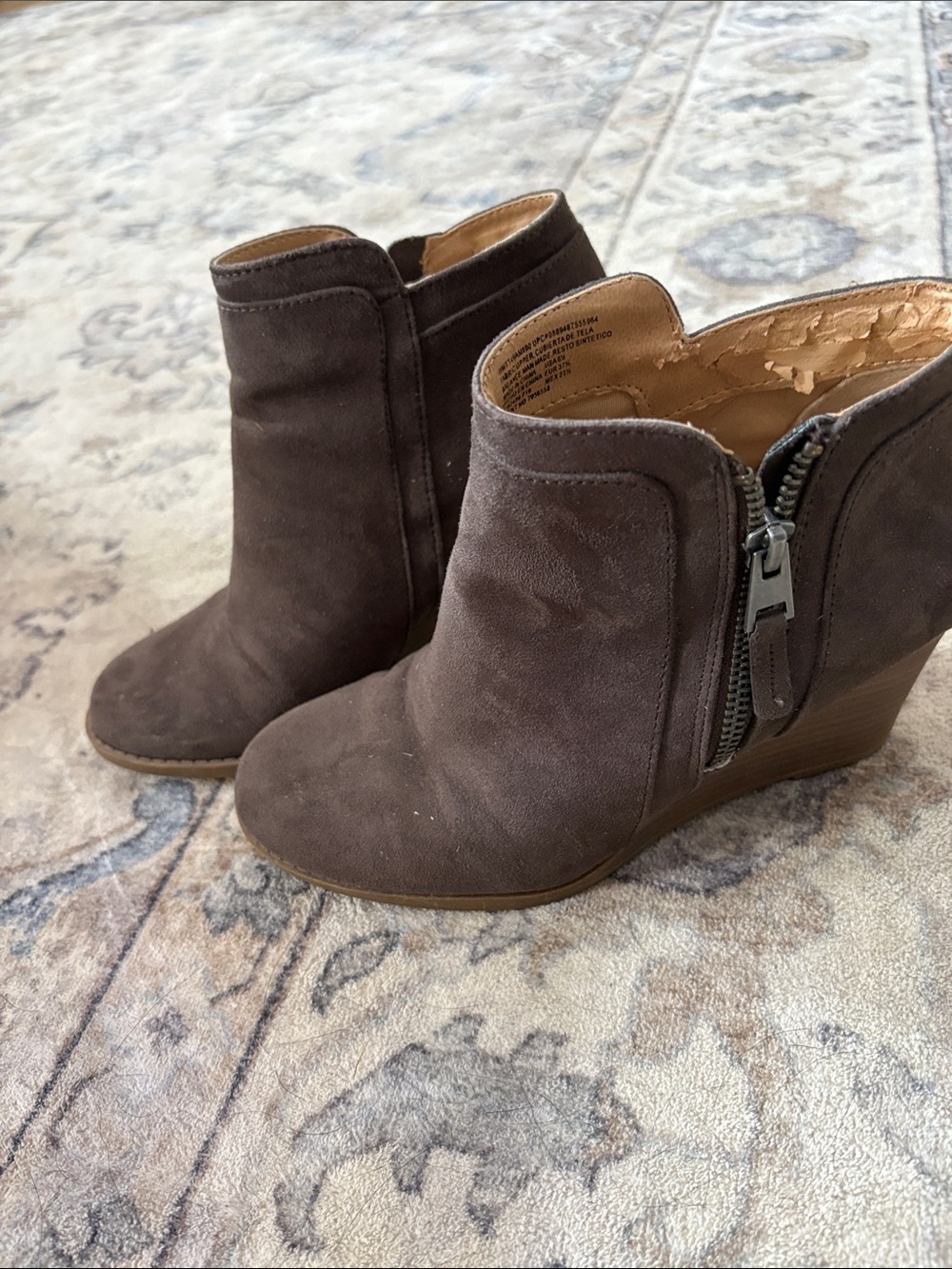 Time and Tru Brown Suede Wedge Ankle Boots with Side Zip